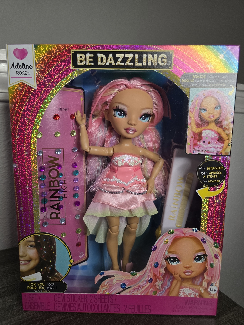 Adeline Rose Be Dazzling Pink Fashion Doll with Gem Stickers